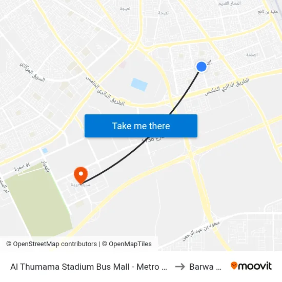 Al Thumama Stadium Bus Mall - Metro Shuttle to Barwa City map