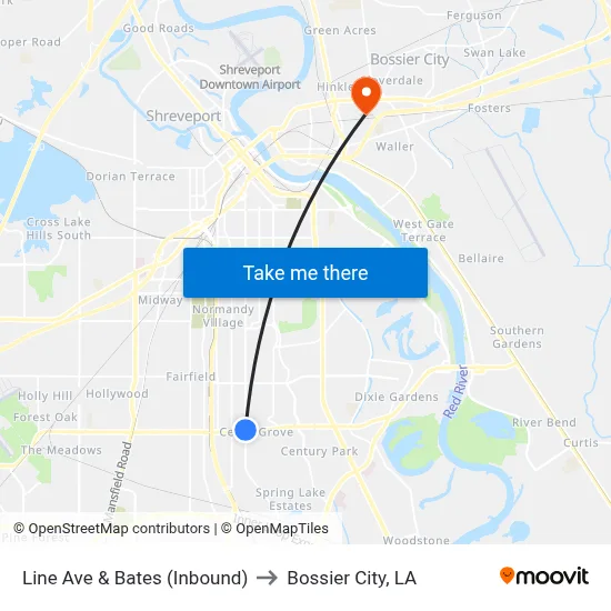 Line Ave & Bates (Inbound) to Bossier City, LA map