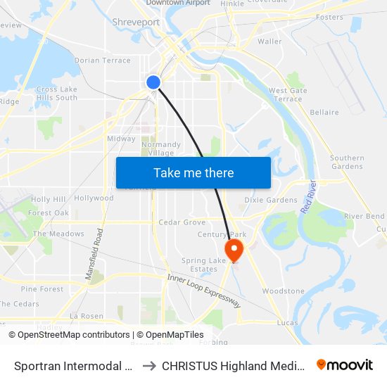 Sportran Intermodal Terminal to CHRISTUS Highland Medical Center map