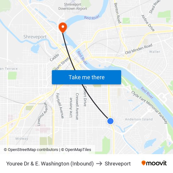 Youree Dr  & E. Washington (Inbound) to Shreveport map