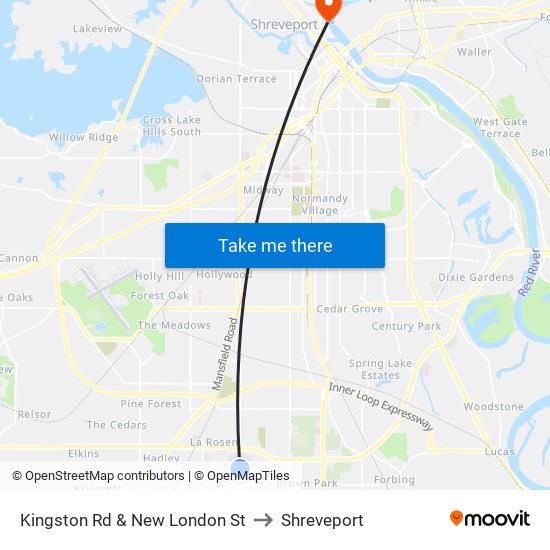 Kingston Rd & New London St to Shreveport map