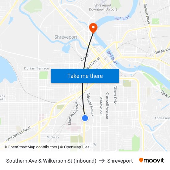 Southern Ave & Wilkerson St  (Inbound) to Shreveport map