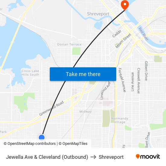 Jewella Ave & Cleveland (Outbound) to Shreveport map