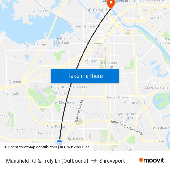 Mansfield Rd & Truly Ln (Outbound) to Shreveport map