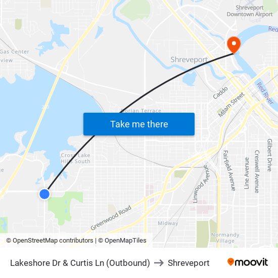 Lakeshore Dr & Curtis Ln (Outbound) to Shreveport map