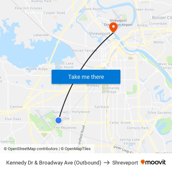 Kennedy Dr & Broadway Ave (Outbound) to Shreveport map
