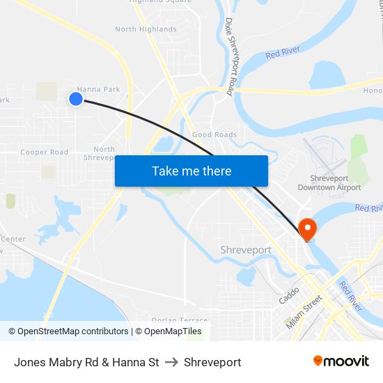 Jones Mabry Rd & Hanna St to Shreveport map