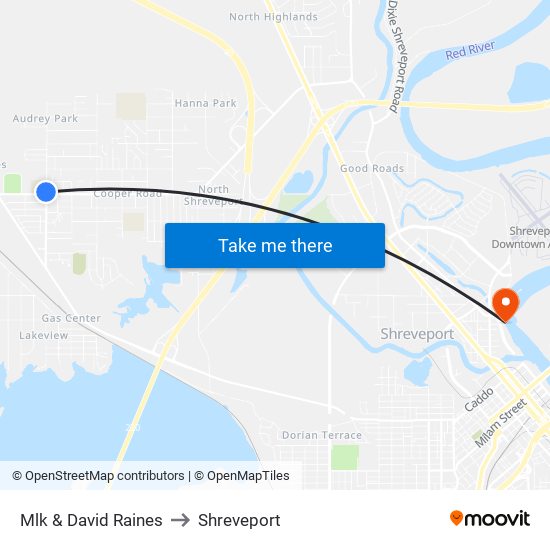 Mlk & David Raines to Shreveport map