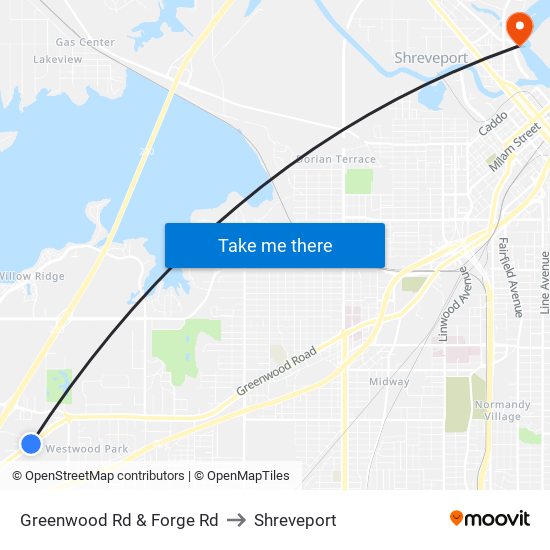 Greenwood Rd & Forge Rd to Shreveport map