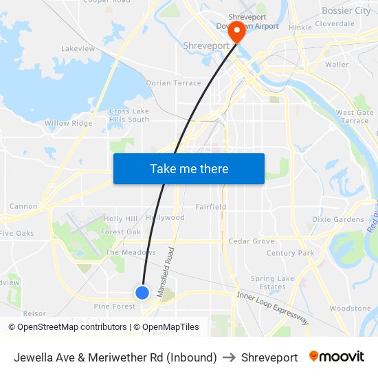 Jewella Ave & Meriwether Rd (Inbound) to Shreveport map