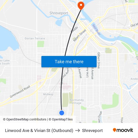 Linwood Ave & Vivian St (Outbound) to Shreveport map