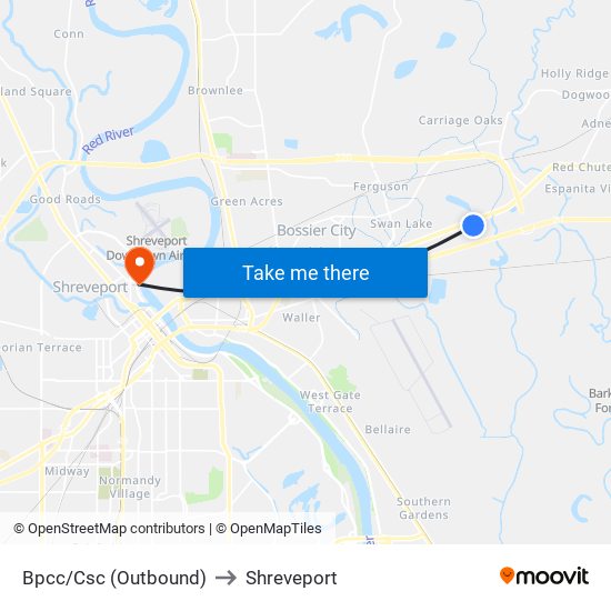 Bpcc/Csc (Outbound) to Shreveport map