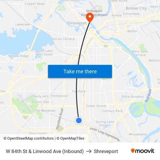 W 84th St & Linwood Ave (Inbound) to Shreveport map