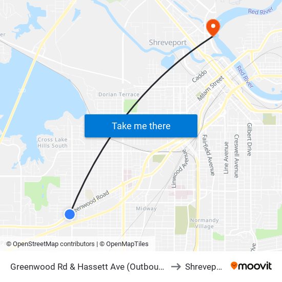 Greenwood Rd & Hassett Ave (Outbound) to Shreveport map