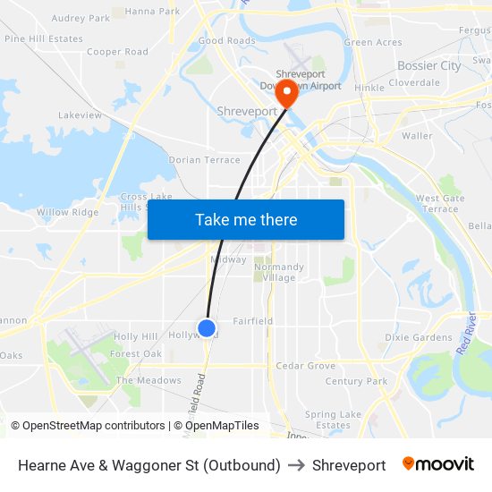 Hearne Ave & Waggoner St (Outbound) to Shreveport map