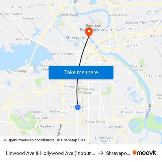 Linwood Ave & Hollywood Ave (Inbound) to Shreveport map