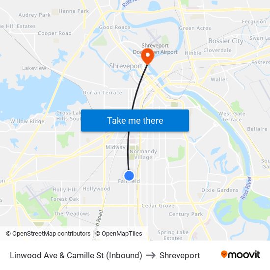 Linwood Ave & Camille St (Inbound) to Shreveport map