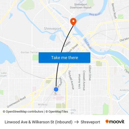 Linwood Ave & Wilkerson St (Inbound) to Shreveport map