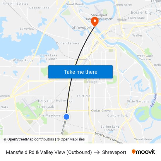 Mansfield Rd & Valley View (Outbound) to Shreveport map