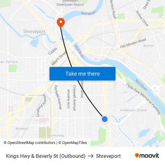 Kings Hwy & Beverly St (Outbound) to Shreveport map