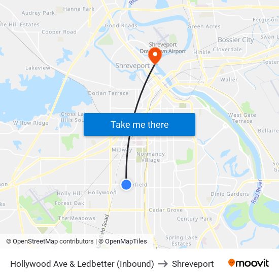 Hollywood Ave & Ledbetter (Inbound) to Shreveport map