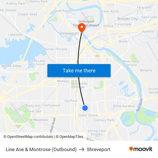 Line Ave & Montrose (Outbound) to Shreveport map