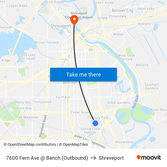 7600 Fern Ave @ Bench (Outbound) to Shreveport map