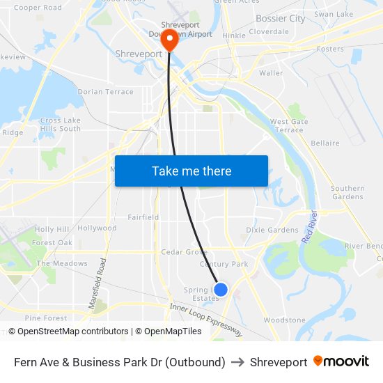 Fern Ave & Business Park Dr (Outbound) to Shreveport map
