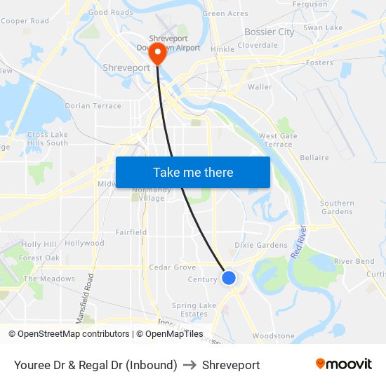 Youree Dr & Regal Dr (Inbound) to Shreveport map