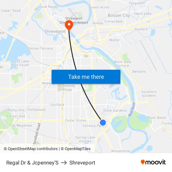 Regal Dr & Jcpenney’S to Shreveport map