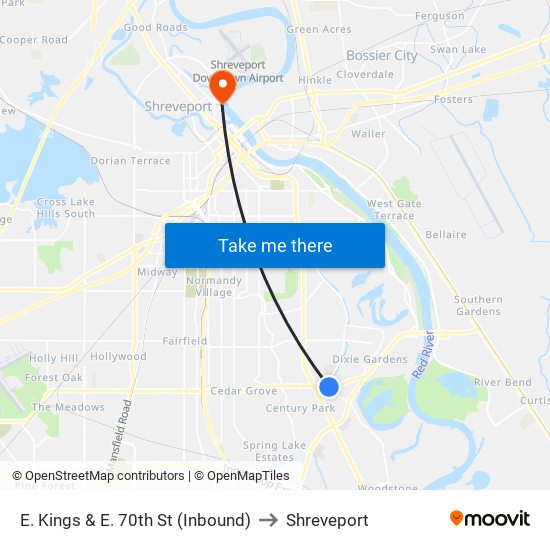 E. Kings & E. 70th St  (Inbound) to Shreveport map