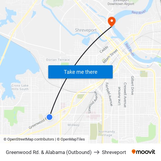 Greenwood Rd. & Alabama (Outbound) to Shreveport map