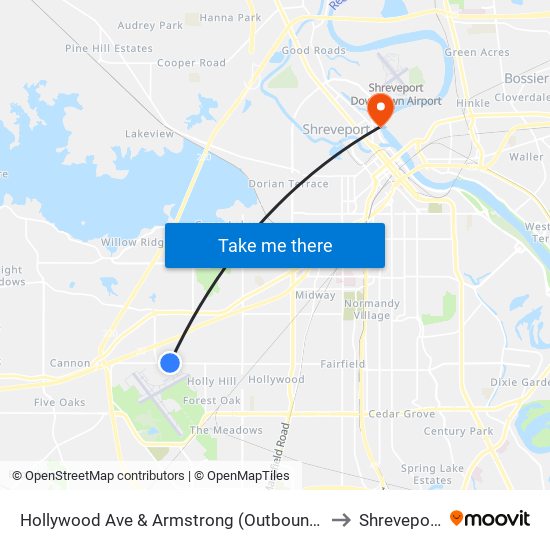 Hollywood Ave & Armstrong (Outbound) to Shreveport map