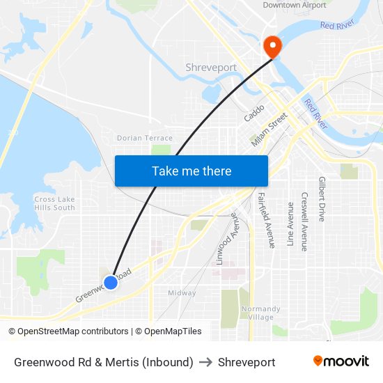 Greenwood Rd & Mertis (Inbound) to Shreveport map
