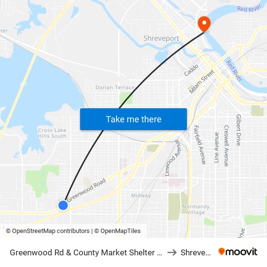 Greenwood Rd & County Market Shelter (Inbound) to Shreveport map