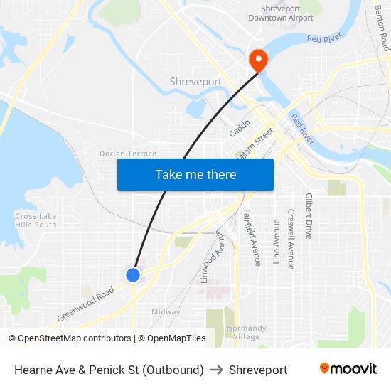 Hearne Ave & Penick St (Outbound) to Shreveport map