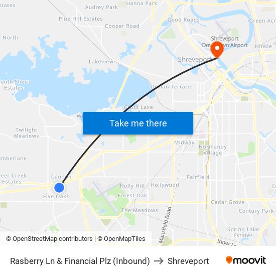 Rasberry Ln & Financial Plz (Inbound) to Shreveport map