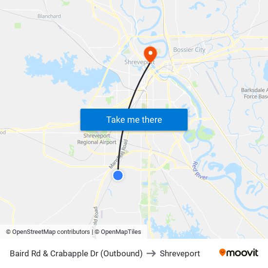 Baird Rd & Crabapple Dr (Outbound) to Shreveport map