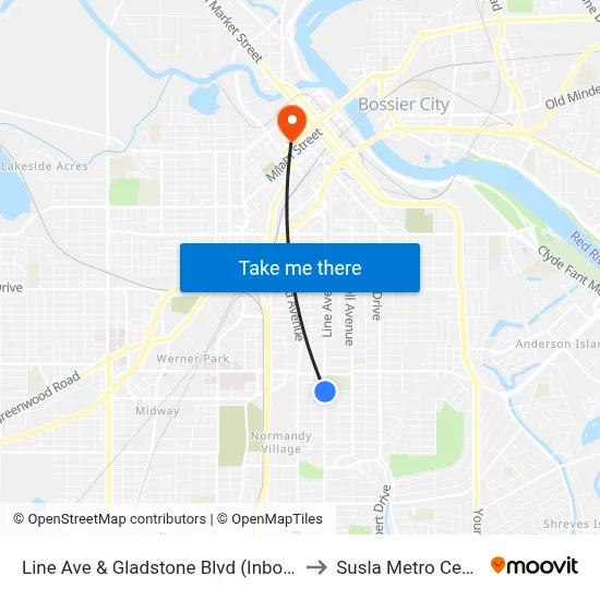 Line Ave & Gladstone Blvd (Inbound) to Susla Metro Center map