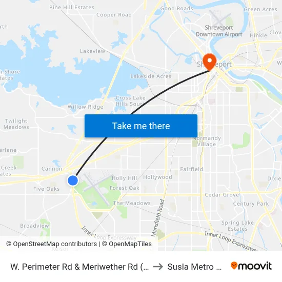 W. Perimeter Rd & Meriwether  Rd (Outbound) to Susla Metro Center map