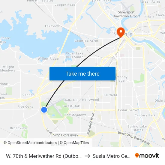 W. 70th & Meriwether Rd (Outbound) to Susla Metro Center map