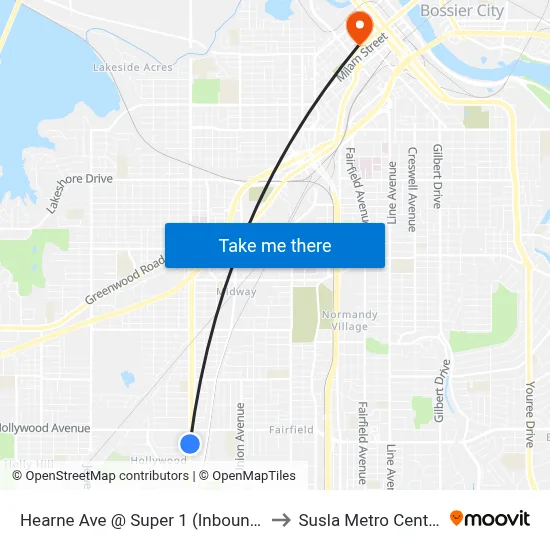 Hearne Ave @ Super 1 (Inbound) to Susla Metro Center map