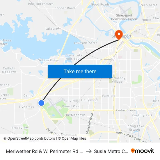 Meriwether Rd & W. Perimeter Rd (Inbound) to Susla Metro Center map