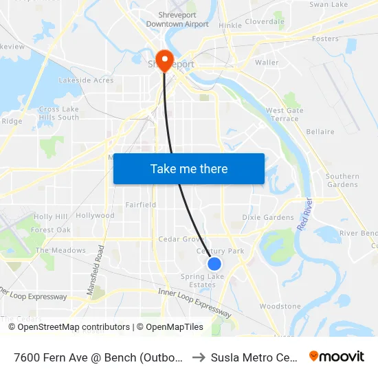 7600 Fern Ave @ Bench (Outbound) to Susla Metro Center map