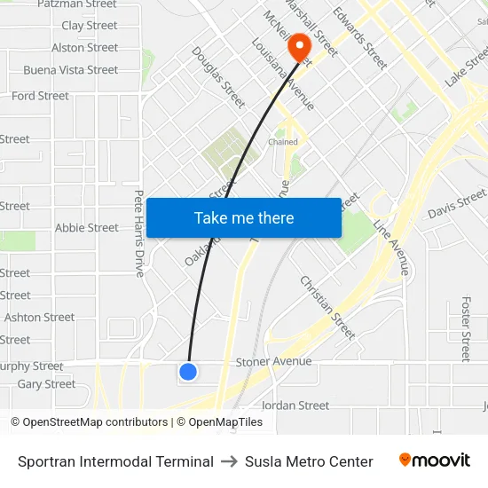 Sportran Intermodal Terminal to Susla Metro Center map
