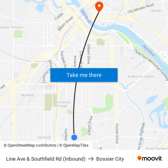 Line Ave & Southfield Rd (Inbound) to Bossier City map