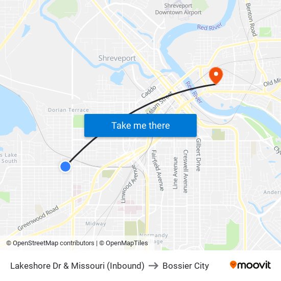 Lakeshore Dr & Missouri (Inbound) to Bossier City map