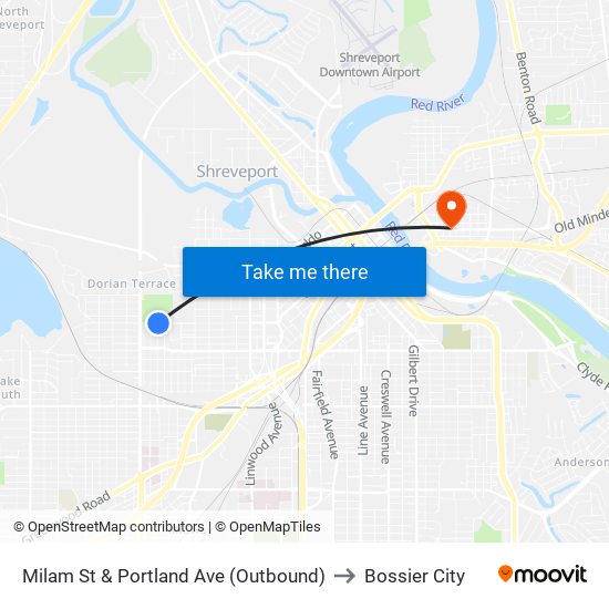 Milam St & Portland Ave (Outbound) to Bossier City map