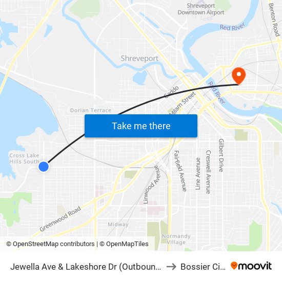 Jewella Ave  & Lakeshore Dr (Outbound) to Bossier City map