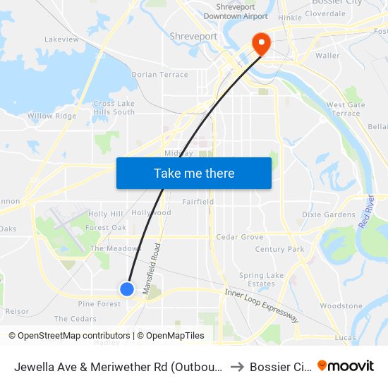 Jewella Ave & Meriwether Rd (Outbound) to Bossier City map